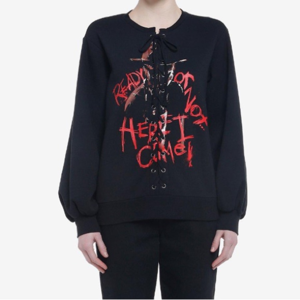 A Nightmare On Elm‎ Street Lace-Up Sweatshirt Hot Topic Horror